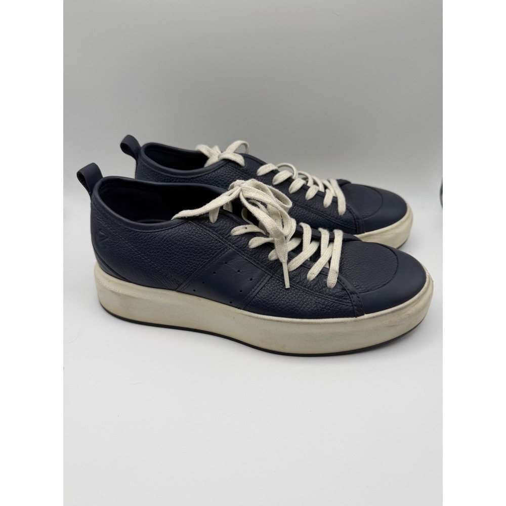 ECCO Street Tray Navy Blue Pebbled Leather Platform Sneakers Mens 7-7.5 EU 41